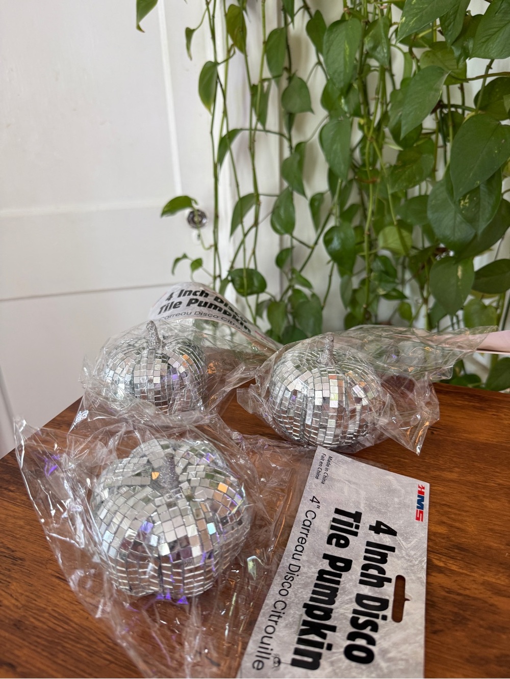4-Inch Silver Disco Pumpkin Decorations - Party Supplies (3) pack new